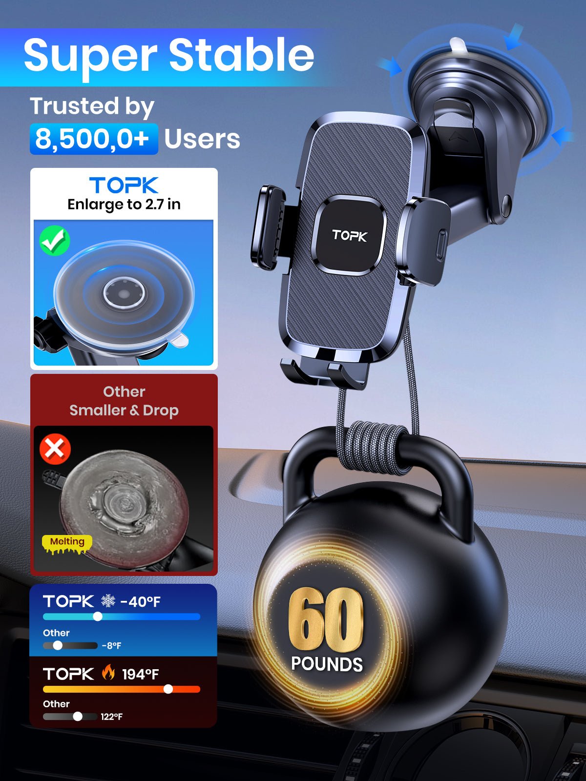 TOPK D35X Phone Mount for Car Dashboard and Windshield - TOPK Official Store