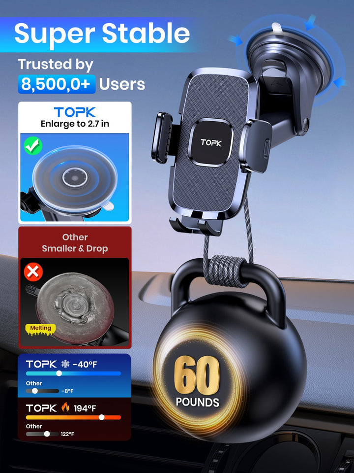 TOPK D35X Phone Mount for Car Dashboard and Windshield - TOPK Official Store