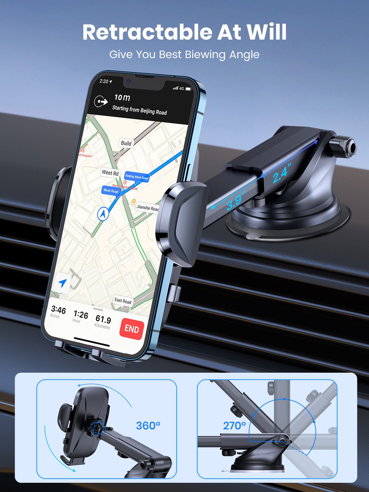 TOPK D36 Phone Holder for Car Dashboard and Air Vent - TOPK Official Store
