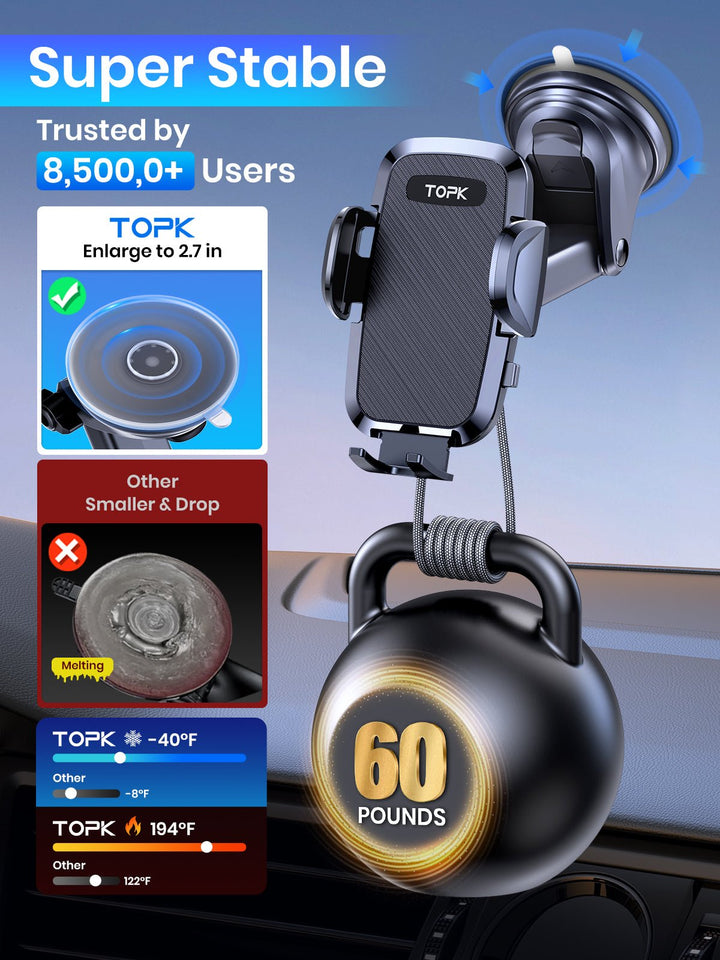 TOPK D36 Phone Holder for Car Dashboard and Air Vent - TOPK Official Store