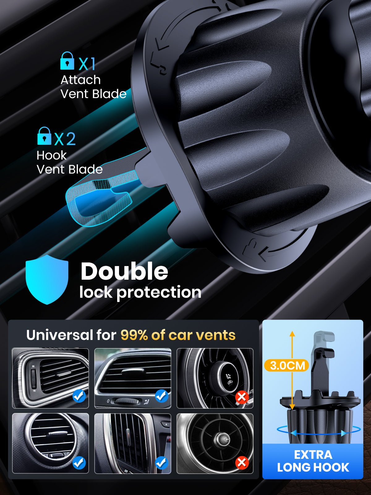 Anatec Handyhalterung Auto Lüftung [Verbesserte Metallclip fällt Nicht ab],  Universal KFZ Halterung Auto Handyhalter, Autohalterung 360° Drehbar mit
