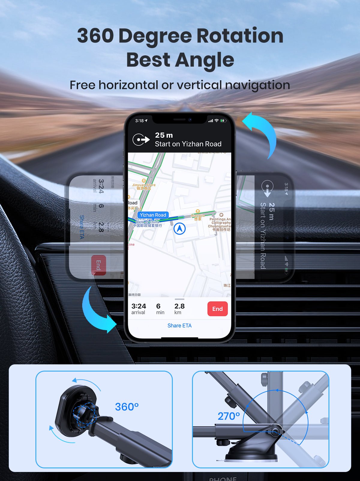 TOPK D37X Magnetic Phone Mount For Car Dashboard and Windshield