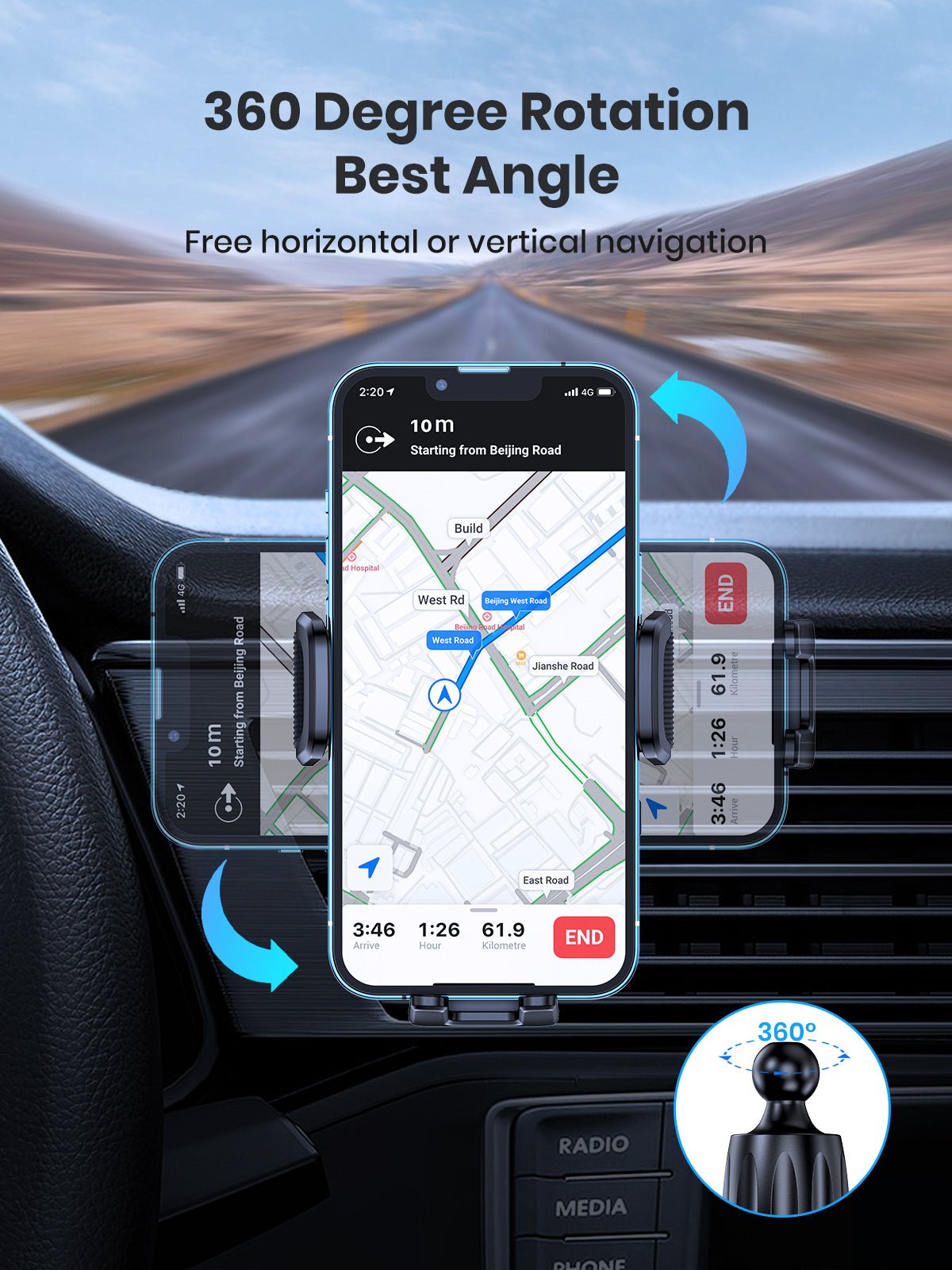 TOPK D38-G Phone Holder for Car Air Vent - TOPK Official Store