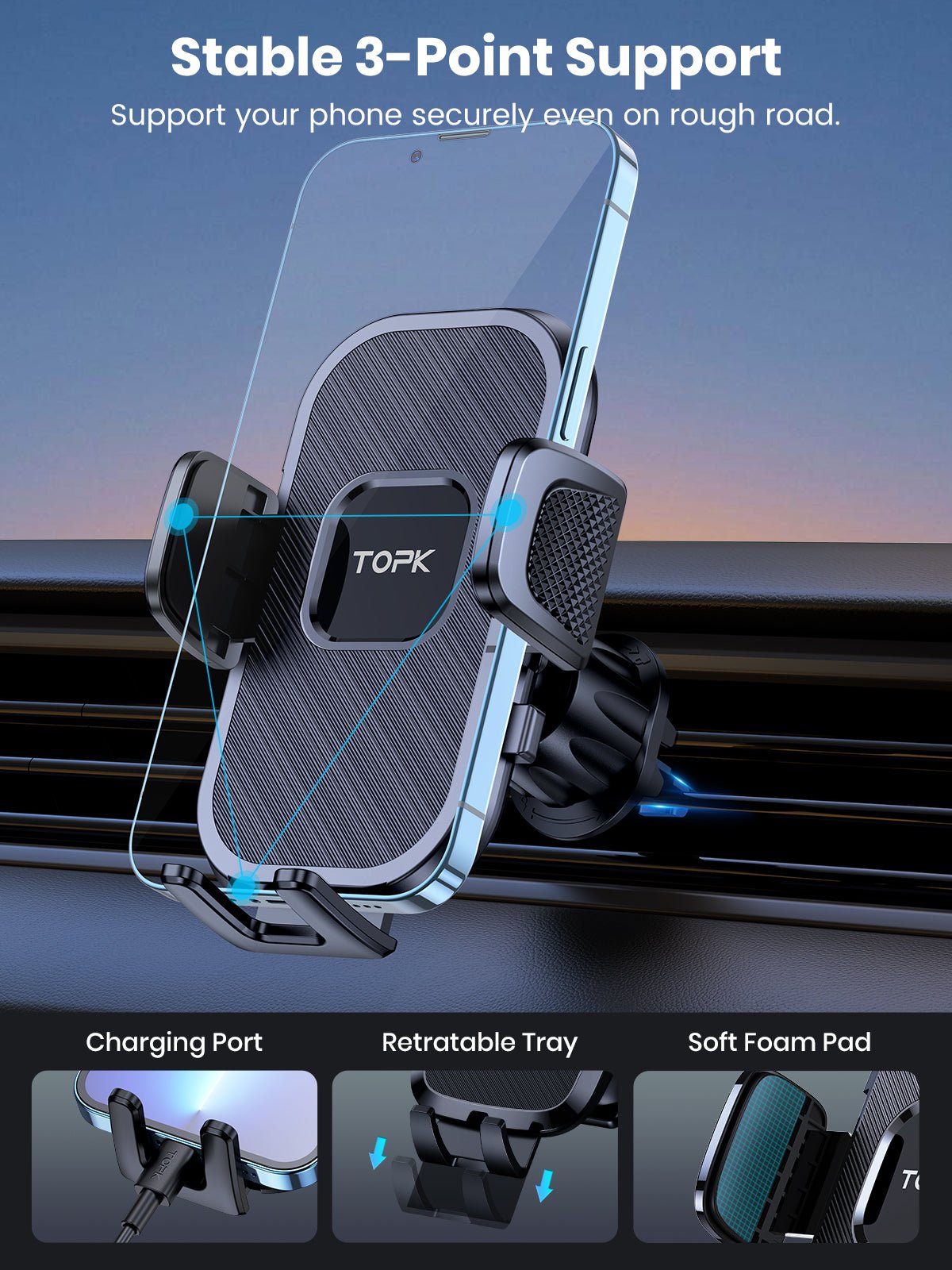 TOPK D38-G Phone Holder for Car Air Vent - TOPK Official Store