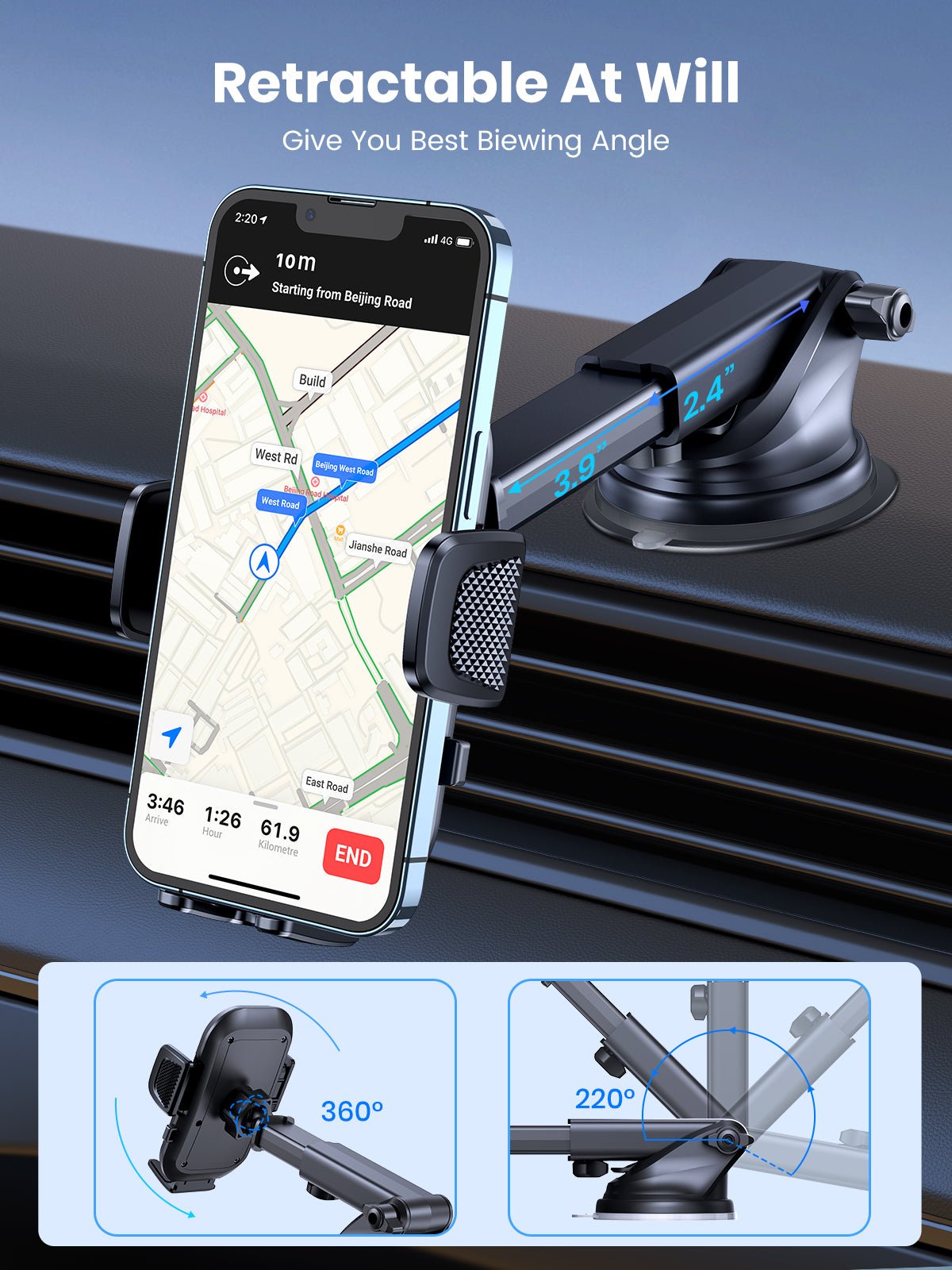 TOPK D38-X Phone Holder for Car Dashboard and Windshield - TOPK Official Store