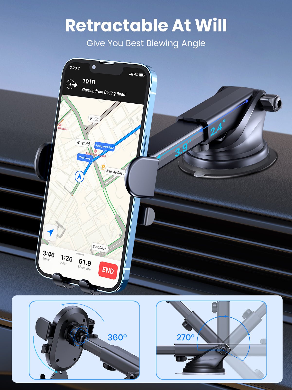 TOPK D39-G Phone Holder for Dashboard and Windshield - TOPK Official Store