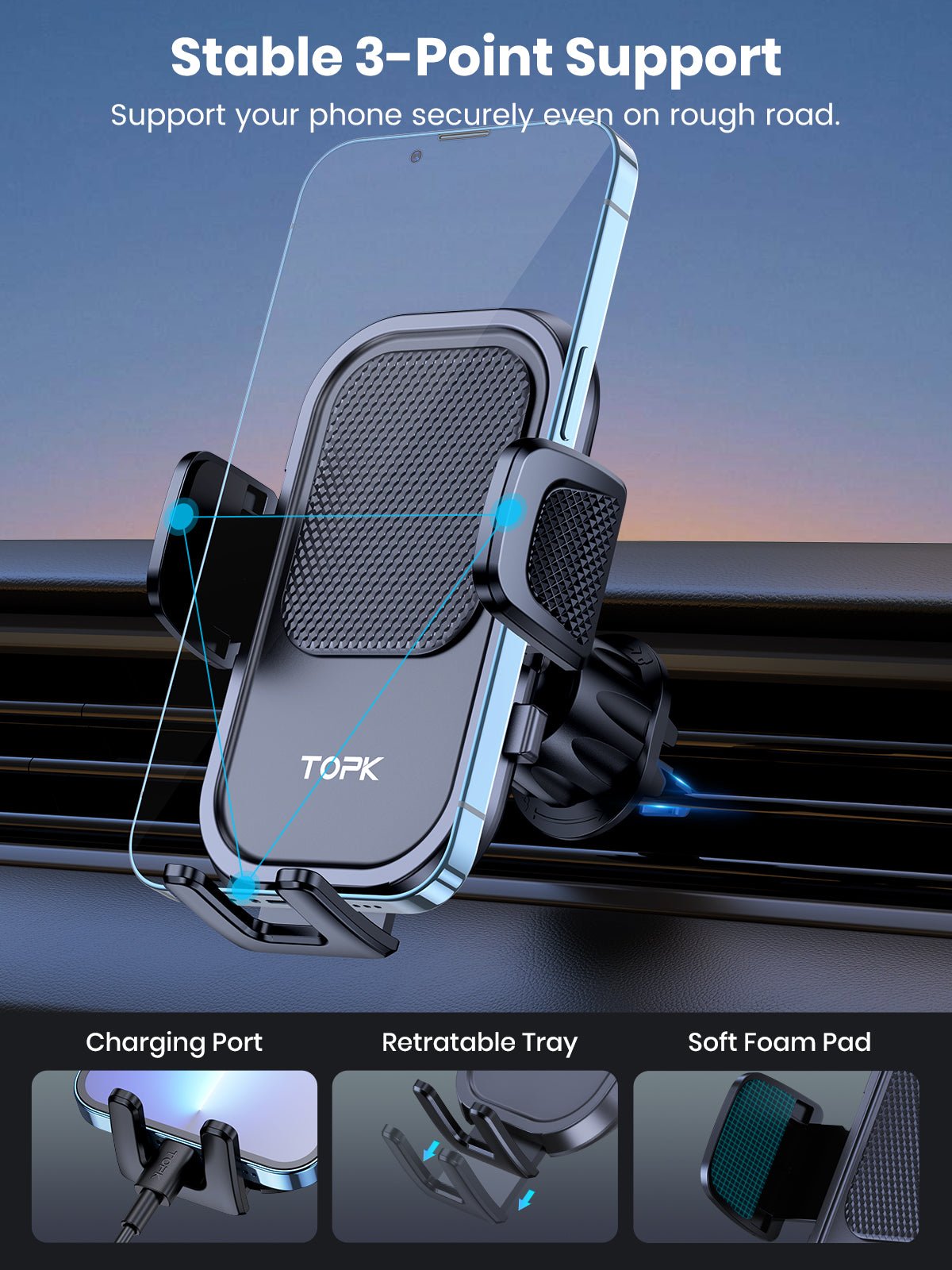 TOPK D40-G Phone Holder for Car Air Vent - TOPK Official Store