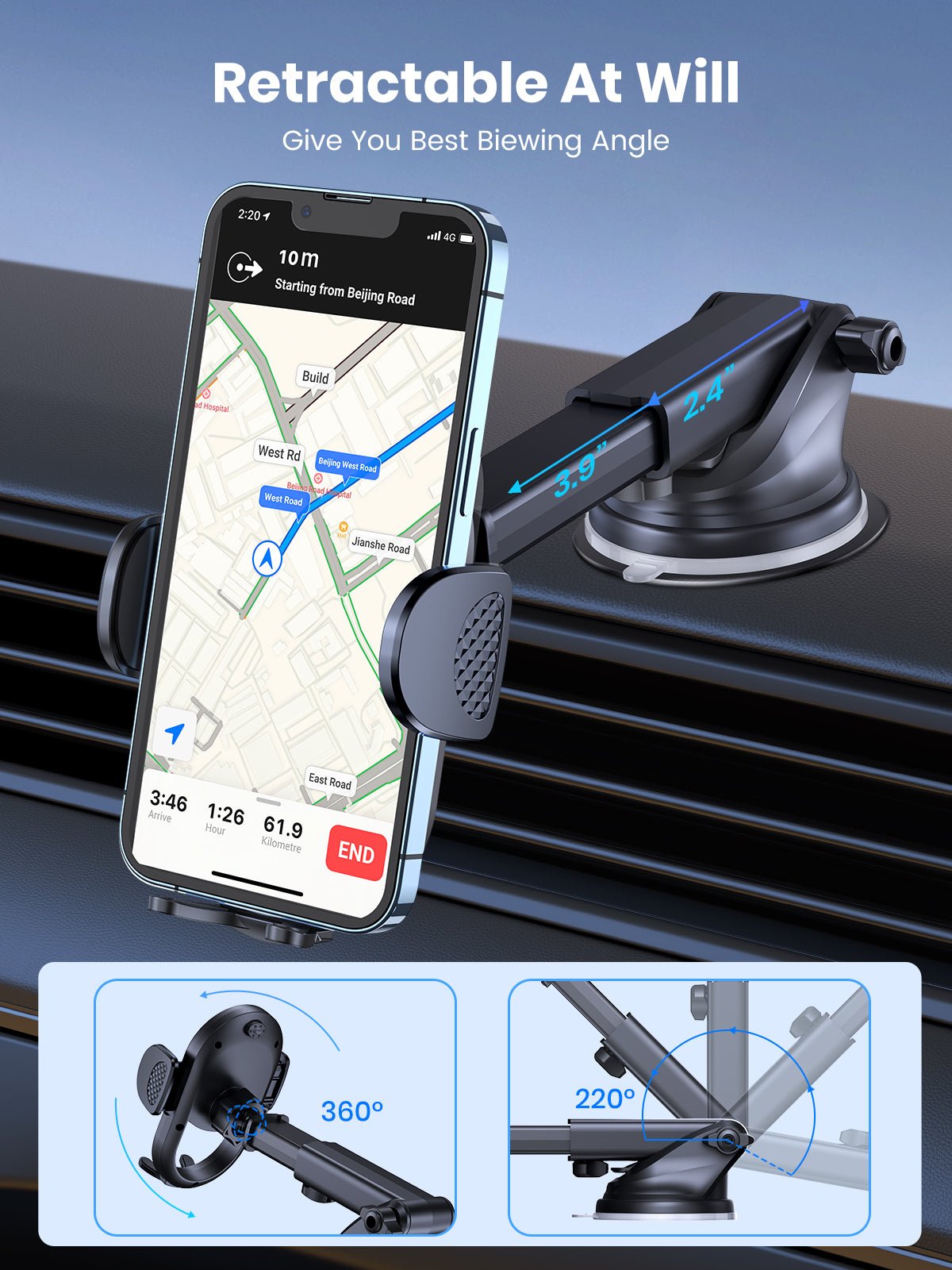 TOPK D41-X Phone Holder for Dashboard and Windshield - TOPK Official Store