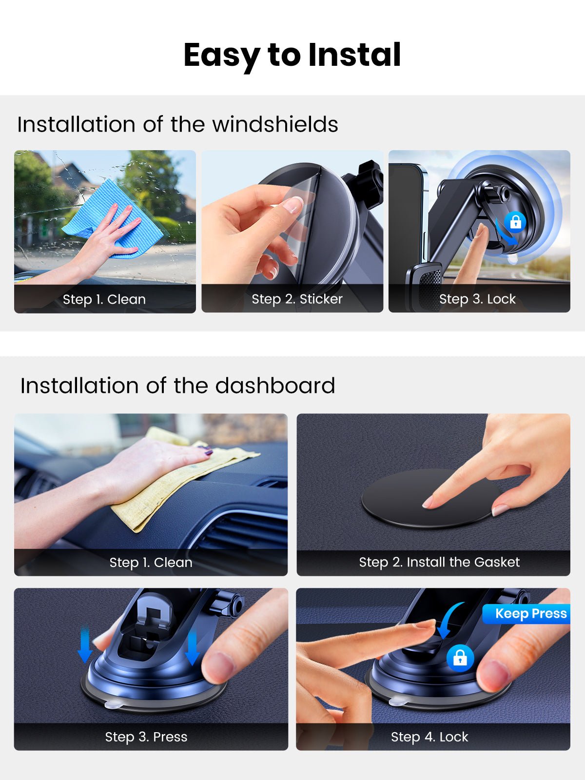 TOPK D41-X Phone Holder for Dashboard and Windshield - TOPK Official Store